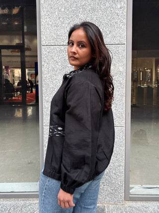 Linen Bomber Jacket- Black