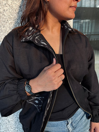 Linen Bomber Jacket- Black