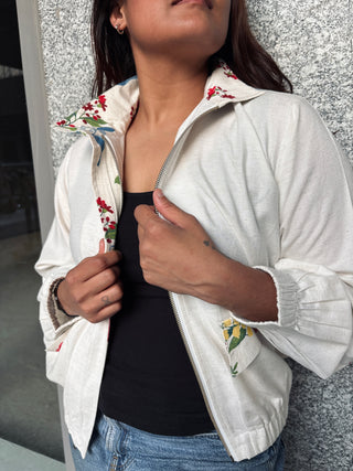 Linen Bomber Jacket- Ivory