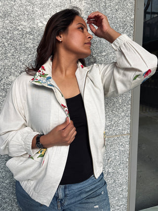 Linen Bomber Jacket- Ivory