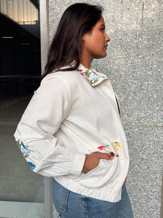 Linen Bomber Jacket- Ivory