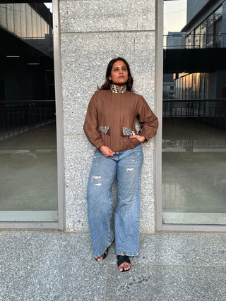 Linen Bomber Jacket- Brown