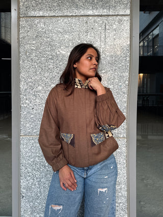 Linen Bomber Jacket- Brown