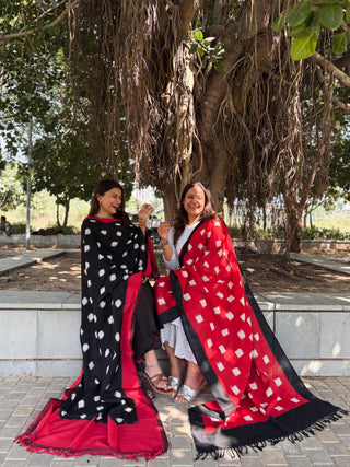 Pochampally Ikkat Dupatta- Traditional Red