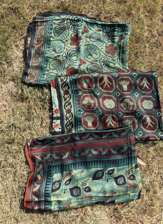 Ajrakh Silk Dupatta- Flower Motif