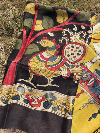 Kalamkari Silk Dupatta- Temple Motifs