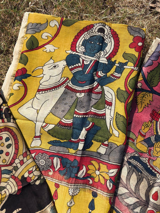 Kalamkari Silk Dupatta- Temple Motifs