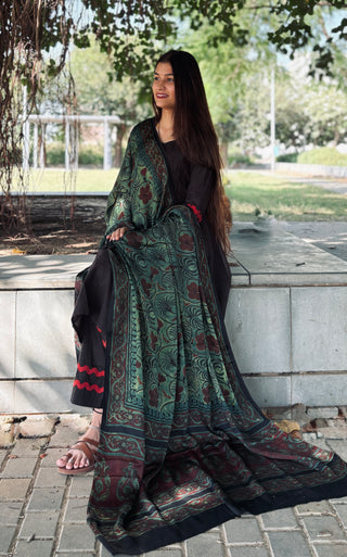 Ajrakh Silk Dupatta- Flower Motif