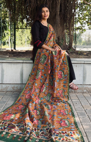 Kalamkari Silk Dupatta- God Figurine