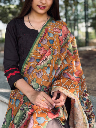 Kalamkari Silk Dupatta- God Figurine