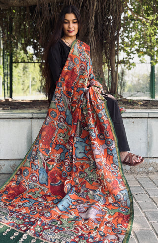 Kalamkari Silk Dupatta- God Figurine