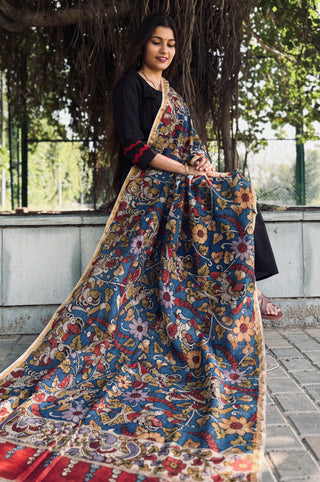 Kalamkari Silk Dupatta- God Figurine