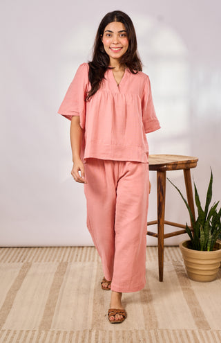 Peach Gauze Jhabla Set