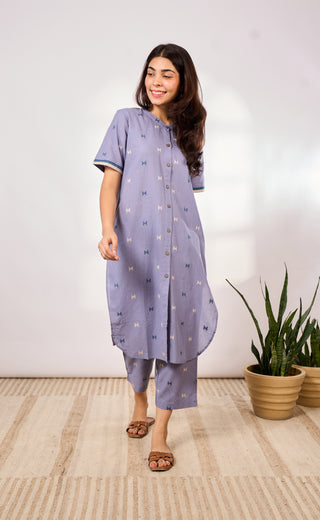 Bengal Jamdani Set- Dusty Blue