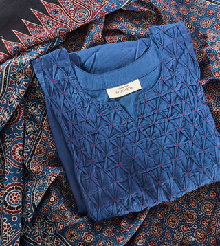 Baku Ajrakh Set- Blue (with dupatta) 🔹