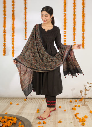 Afghan Ajrakh Set- Black (with dupatta) ◾