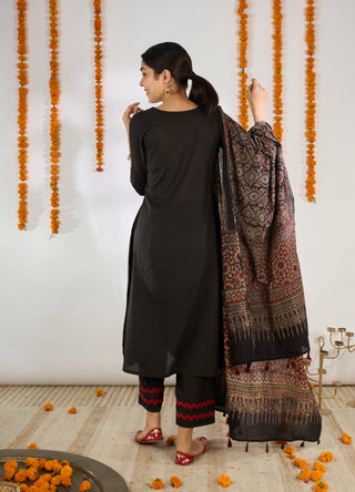 Afghan Ajrakh Set- Black (with dupatta) ◾