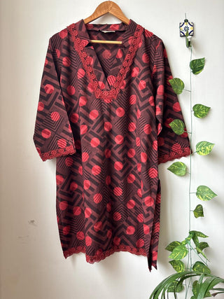 Kaveri Dabu Kurta Set- Red