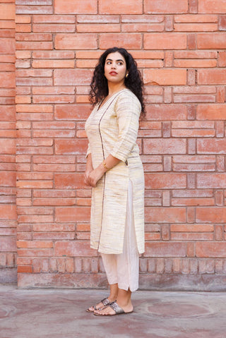 Handloom Khadi Kurta- Lemon