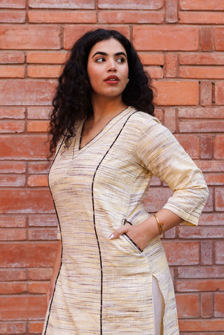 Handloom Khadi Kurta- Lemon