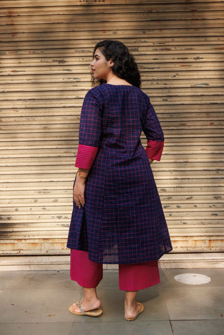Ayna Handloom Kurta set- Navy Pink
