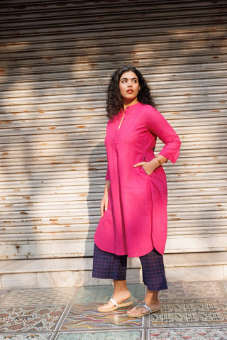 Umang Handloom Kurta set- Hot Pink