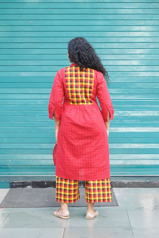 Umang Handloom Kurta set- Red Checks