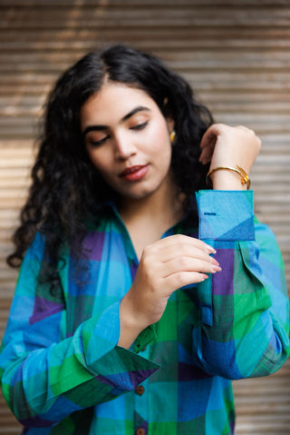 Madras Checks Handloom Shirt- Peacock Blue