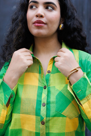 Madras Checks Handloom Shirt- Parrot Green