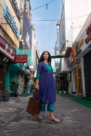 Ayna Handloom Kurta set- Blue Green