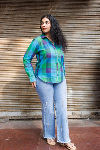 Madras Checks Handloom Shirt- Peacock Blue