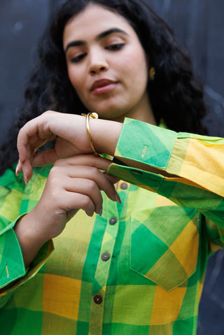 Madras Checks Handloom Shirt- Parrot Green
